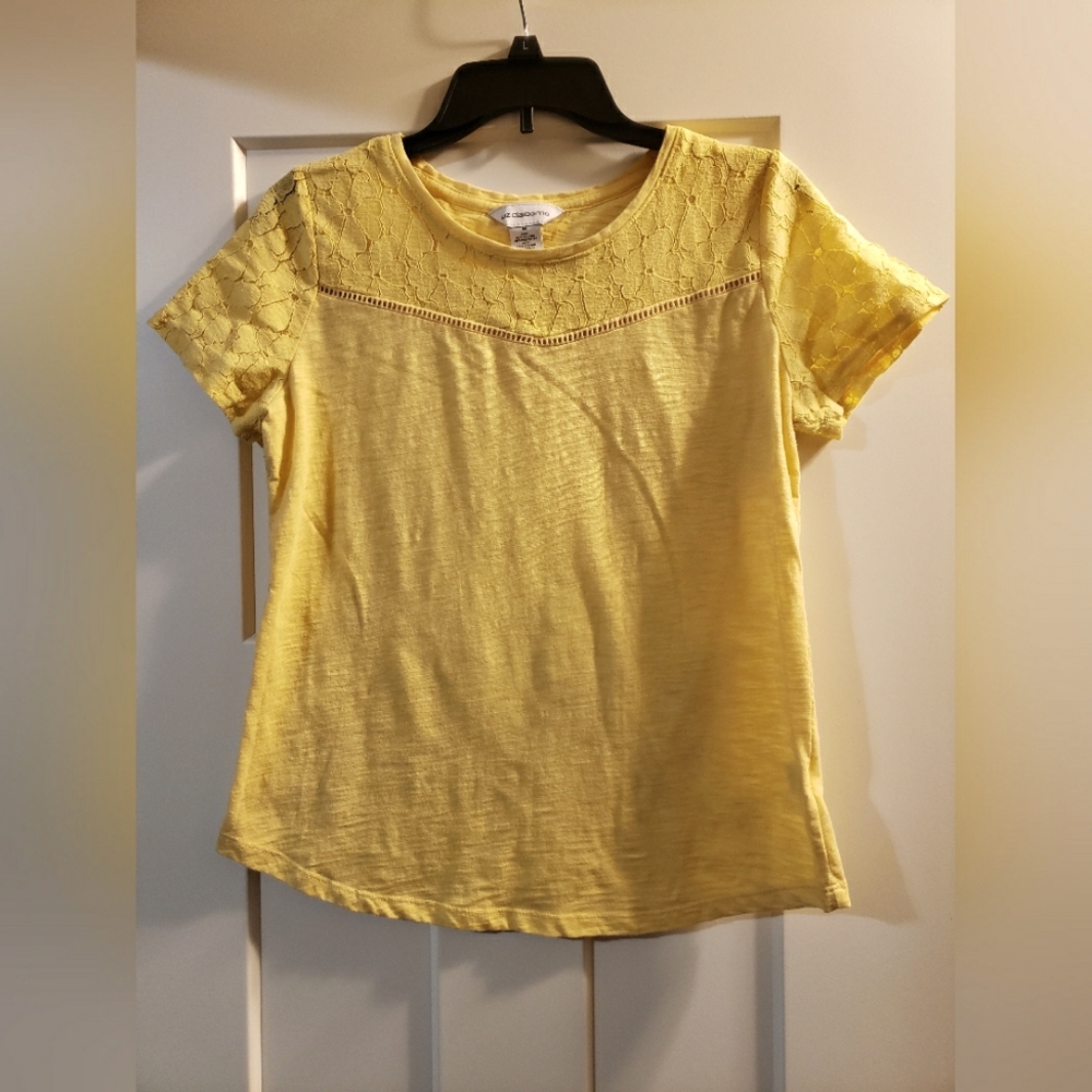 Yellow Lace Detail Short Sleeve Top Size M